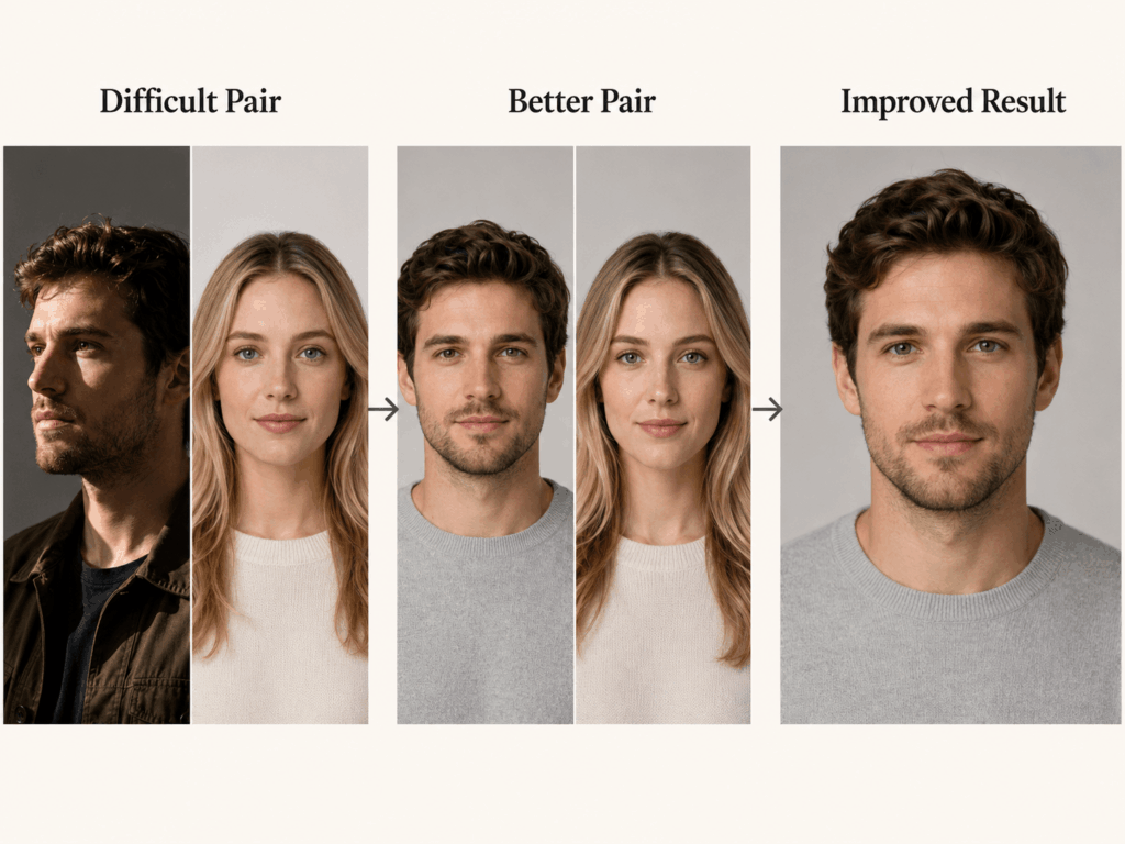 ChatGPT Image 2026年8月20日 00_28_39 1 – WeShop AI Blog Deepfake tools input test showing how better face angle and lighting improve a face swap result