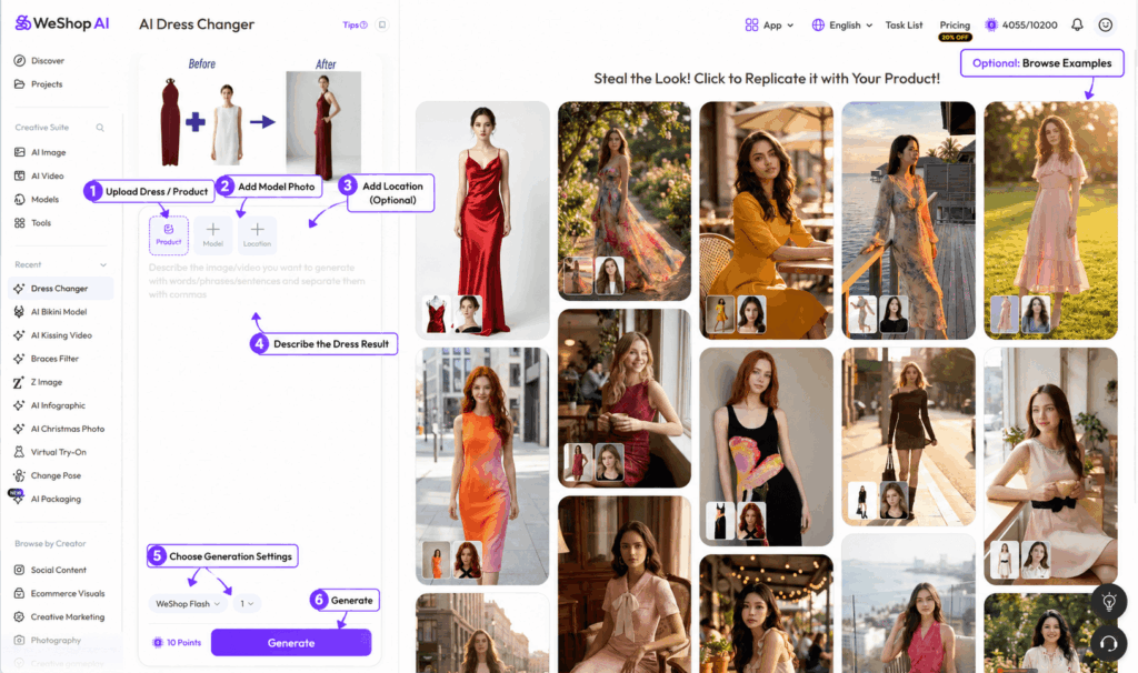 ChatGPT Image 2026年8月19日 19_17_17 1 – WeShop AI Blog Photo Dress Changer input example showing a model photo and dress reference for generation
