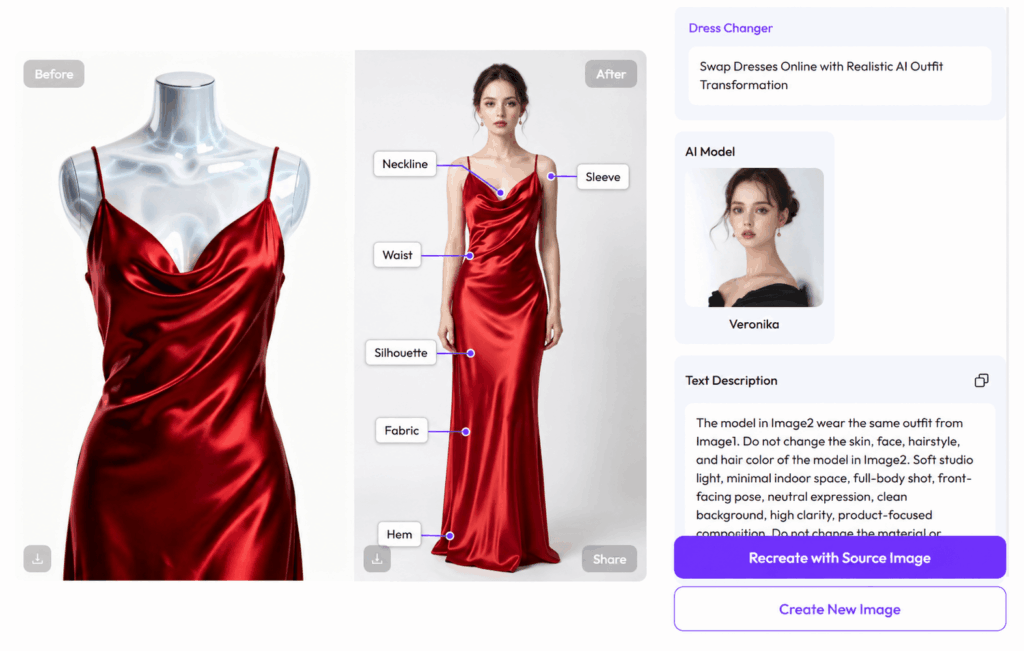 ChatGPT Image 2026年8月19日 19_30_32 1 – WeShop AI Blog Photo Dress Changer dress anatomy guide showing neckline waist sleeves silhouette hem and fabric