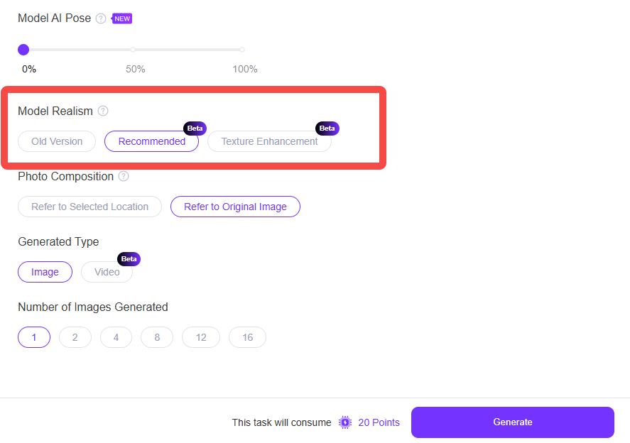 AI Model generator model realism WeShop AI
