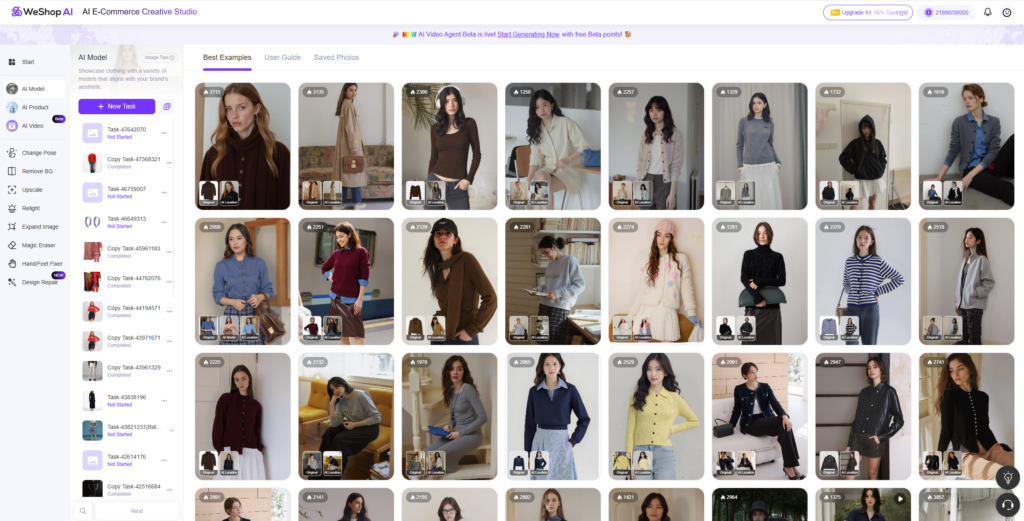 display weshop.ai menu