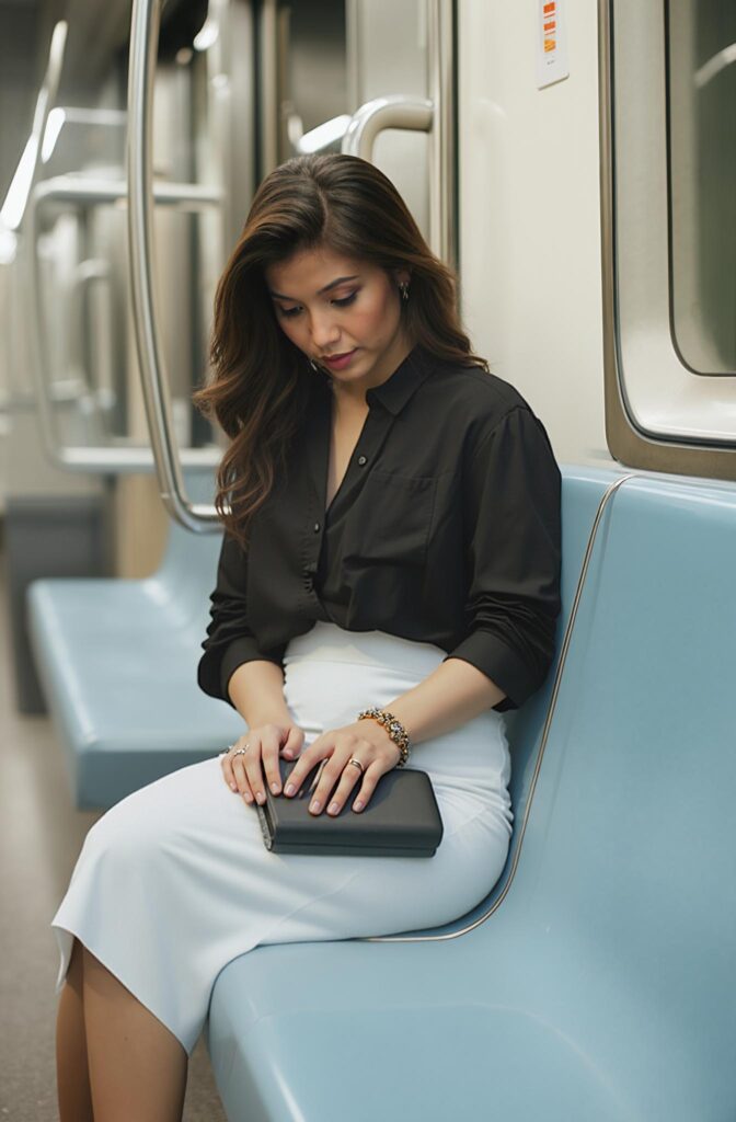 AI pose of a model holding a handbag