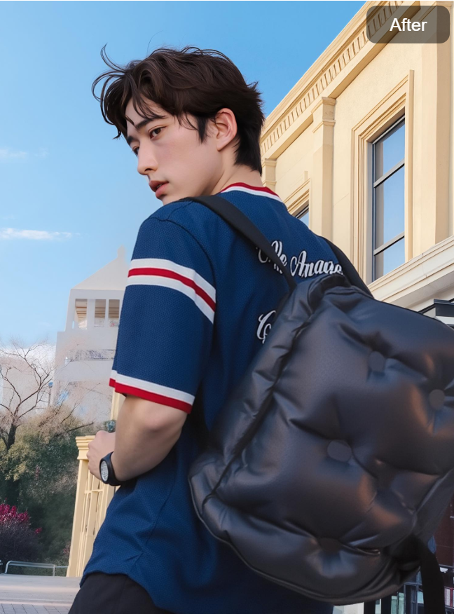 AI pose of a model holding a handbag