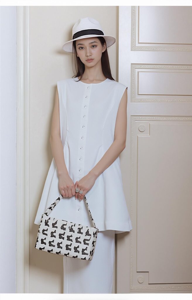 AI pose of a model holding a handbag