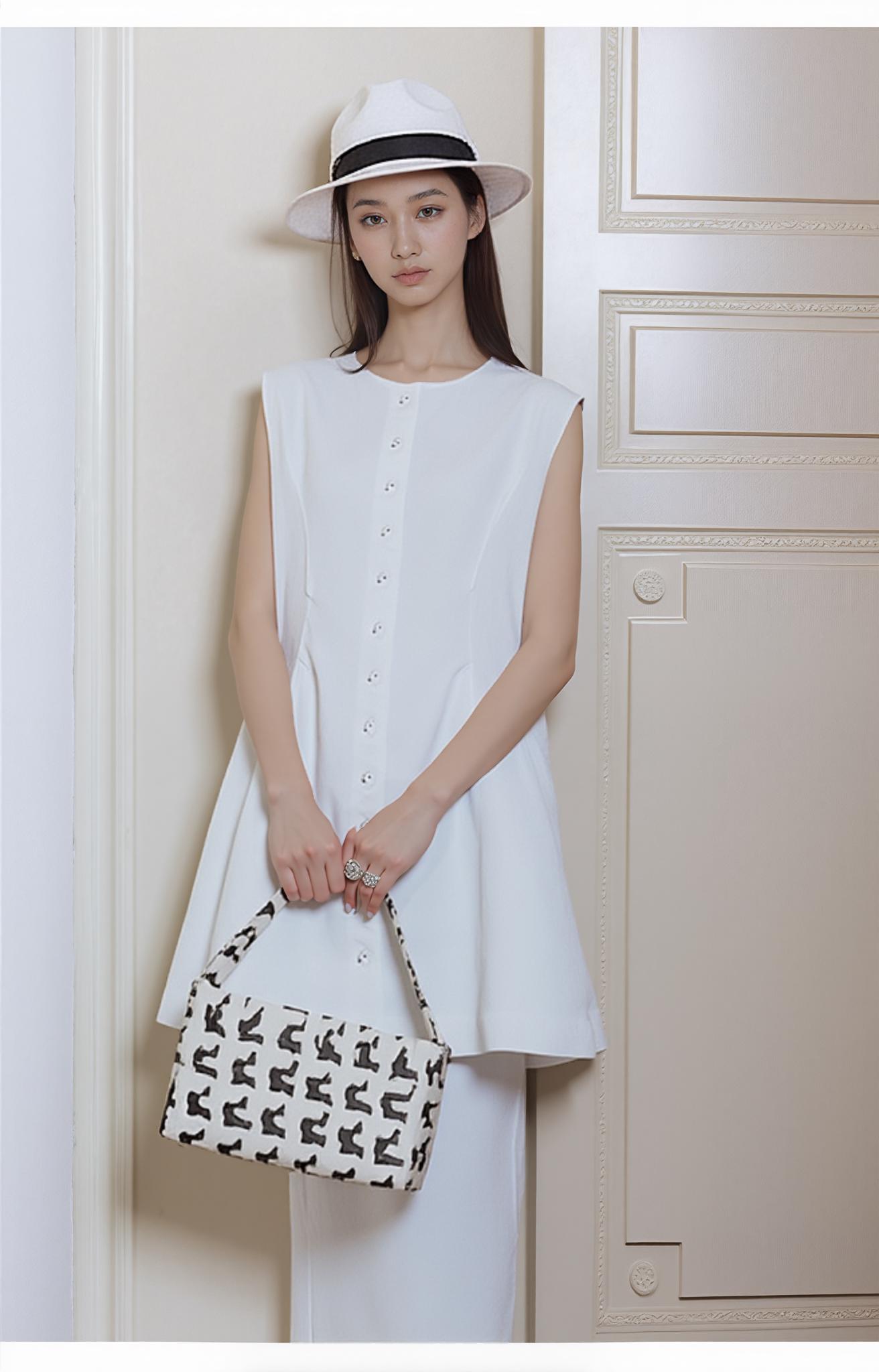 AI-generated pose of a model holding a handbag