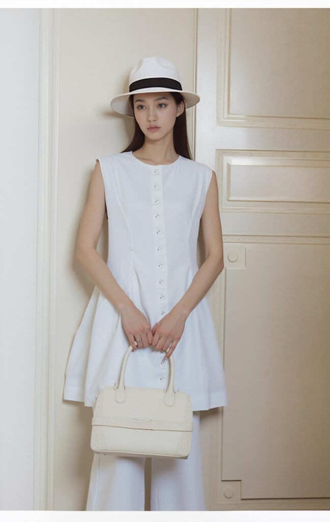 AI pose of a model holding a handbag