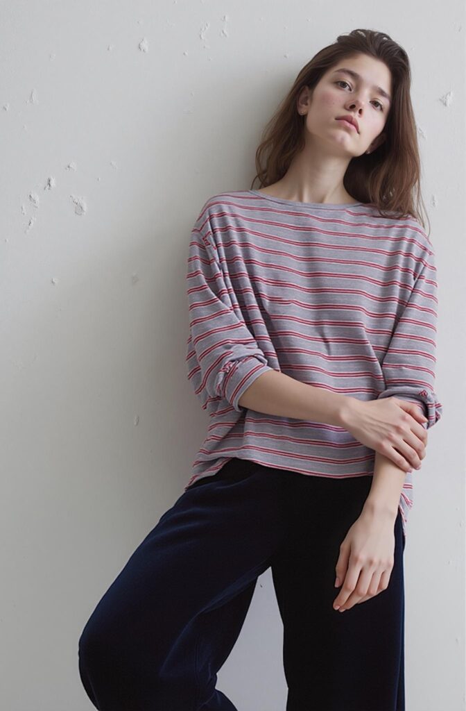 Model leaning against a wall with a relaxed posture, generated by AI pose tool from Weshop AI