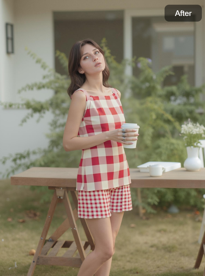 Example of a looking-up pose prompt in Weshop AI Pose Generator for natural and elegant results