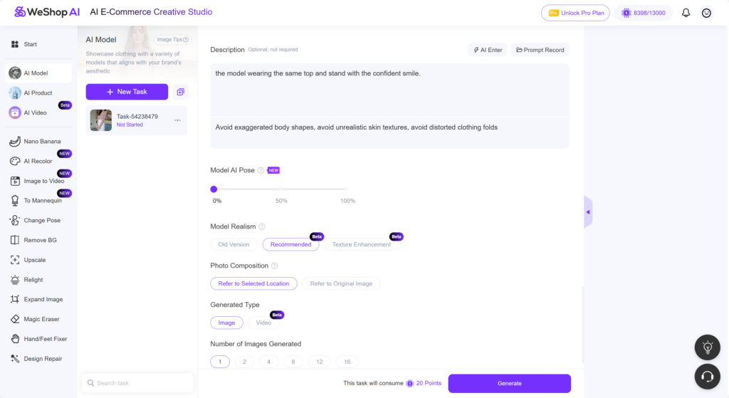 Weshop AI Model page