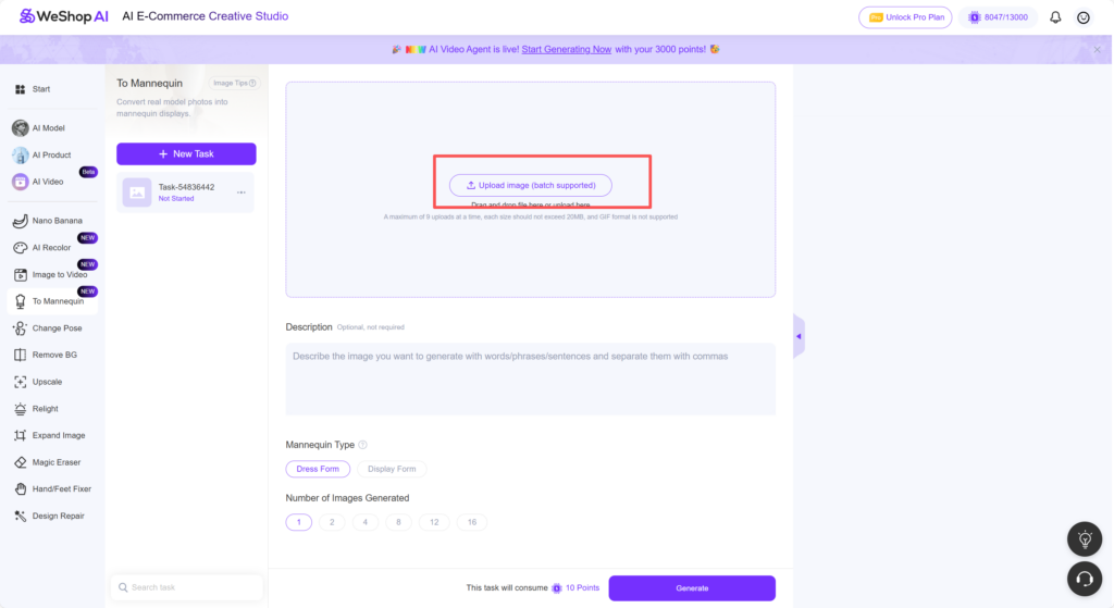Weshop AI To Mannequin page