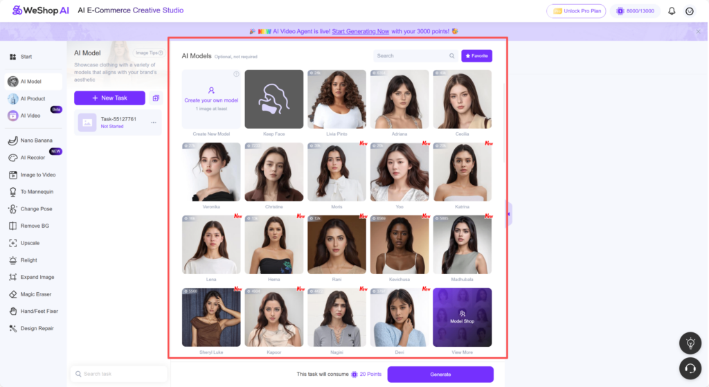 Weshop AI Model web page