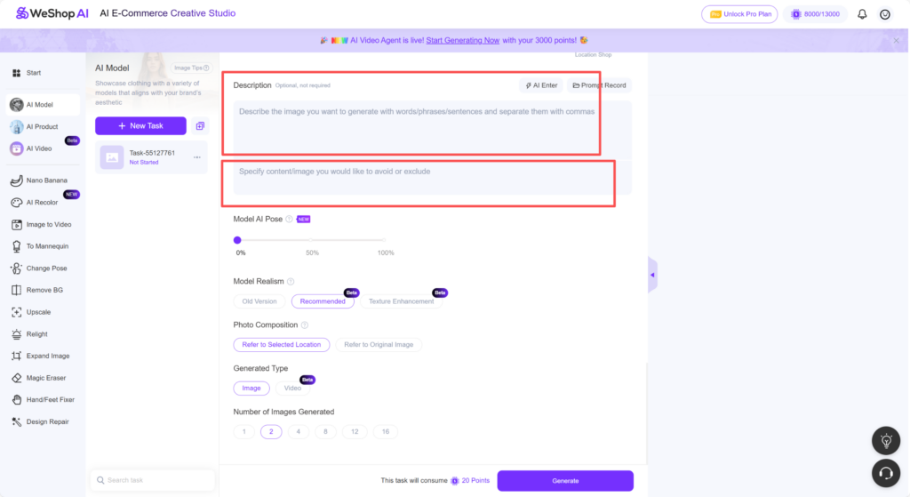 Weshop AI Model web page