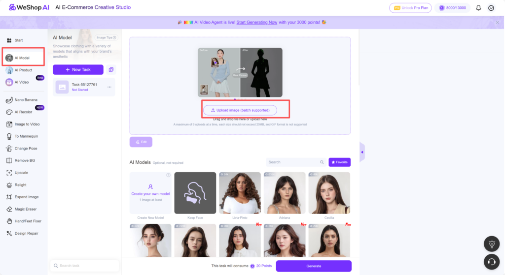 Weshop AI model web page