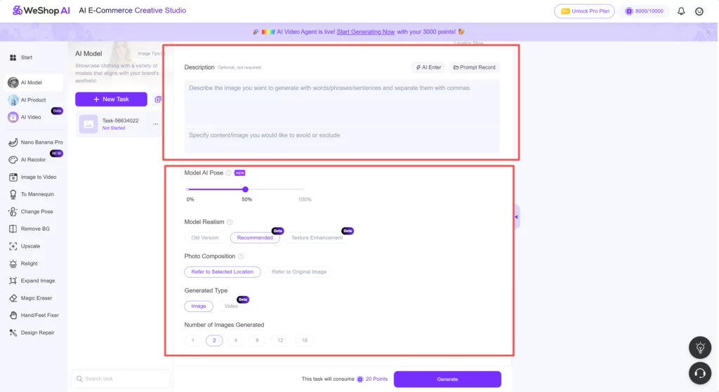 Weshop AI Model web page