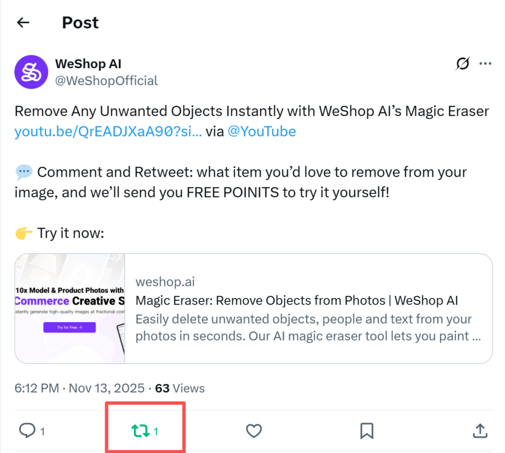 Weshop AI Magic Eraser Activity on Twitter