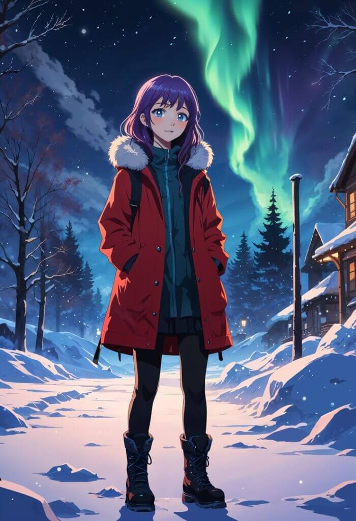 dark anime girl in snowland