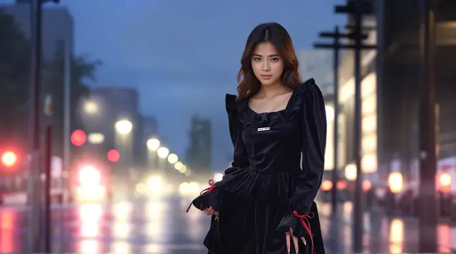 transform from cartoon anime girl to real girl in raining day