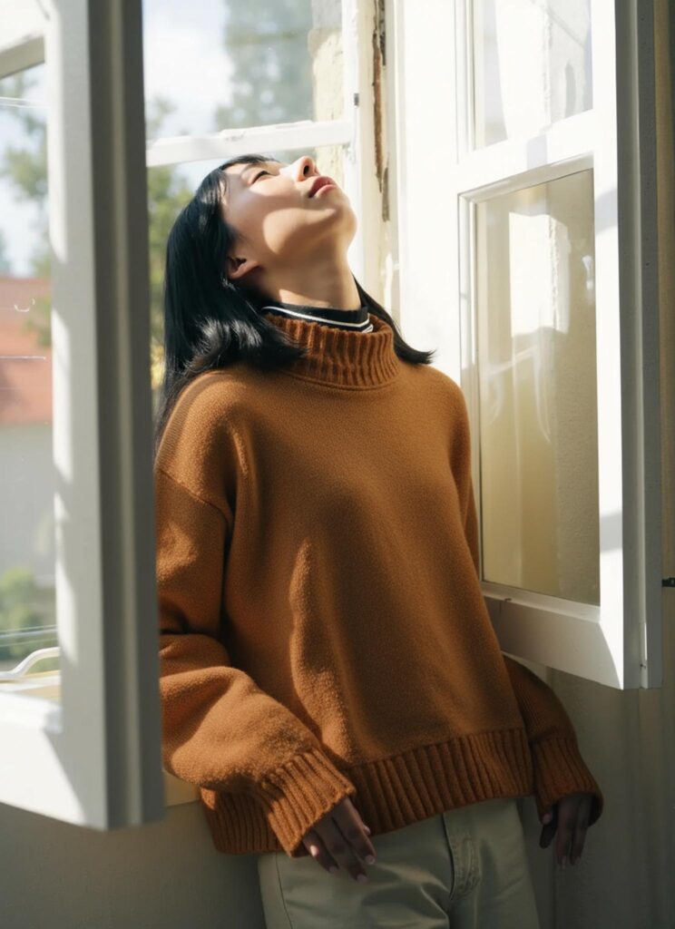 Example of a looking-up pose prompt in Weshop AI Pose Generator for natural and elegant results