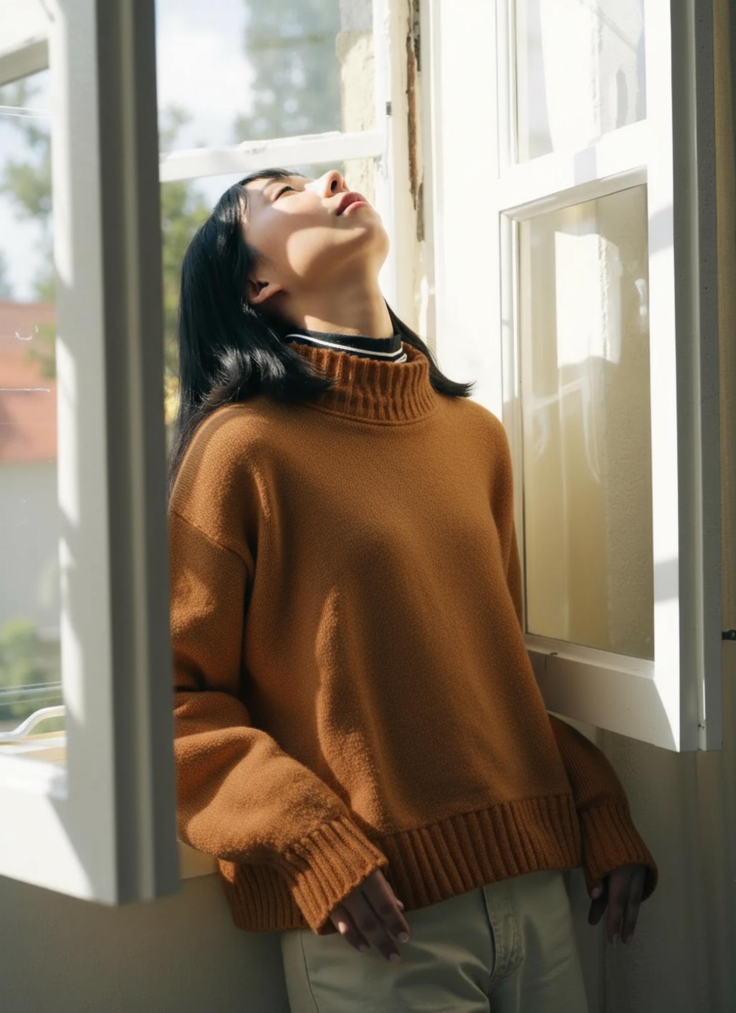 Example of a looking-up pose prompt in Weshop AI Pose Generator for natural and elegant results