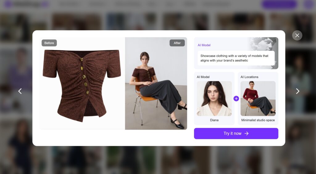 weshop ai flatlay to model shop sitting pose