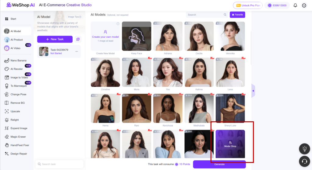 Weshop AI Model page