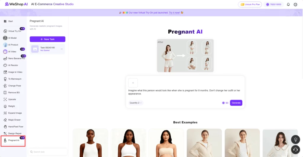Weshop AI's Pregnant AI web page
