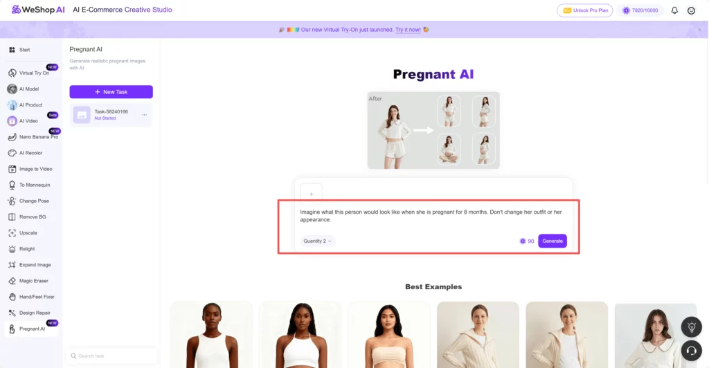 Weshop AI's Pregnant AI web page