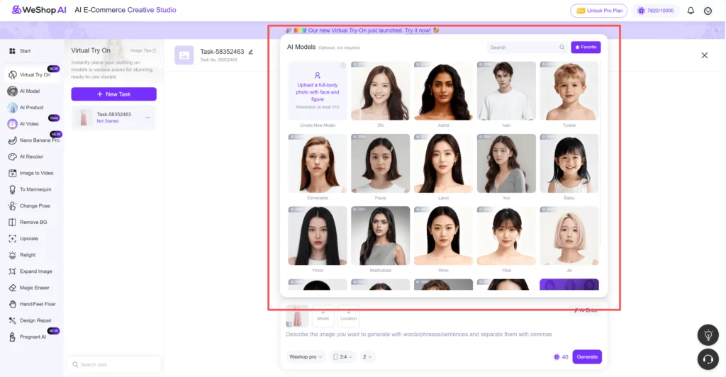 Weshop AI Virtual Try On Agent web page