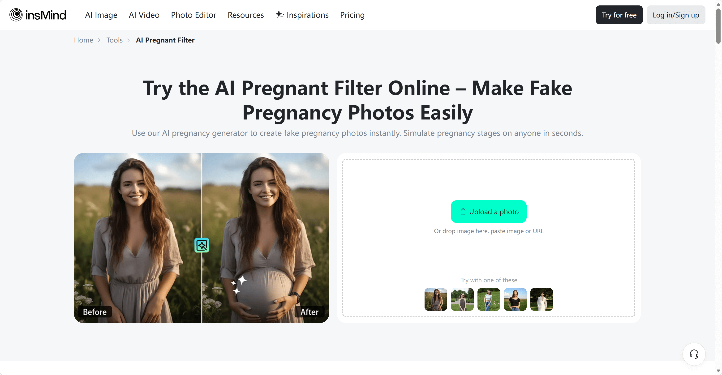 insMind pregnant ai web page