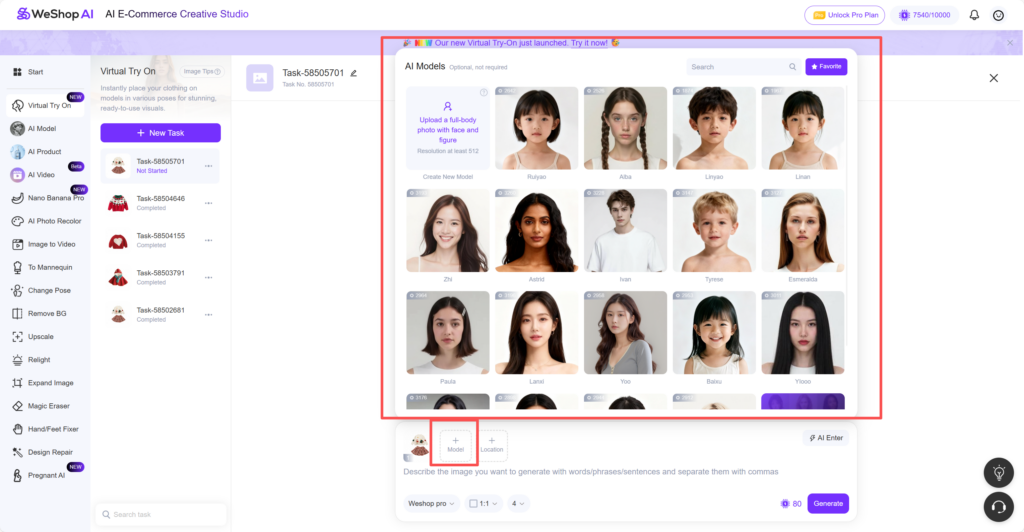 Weshop AI Virtual Try On web page