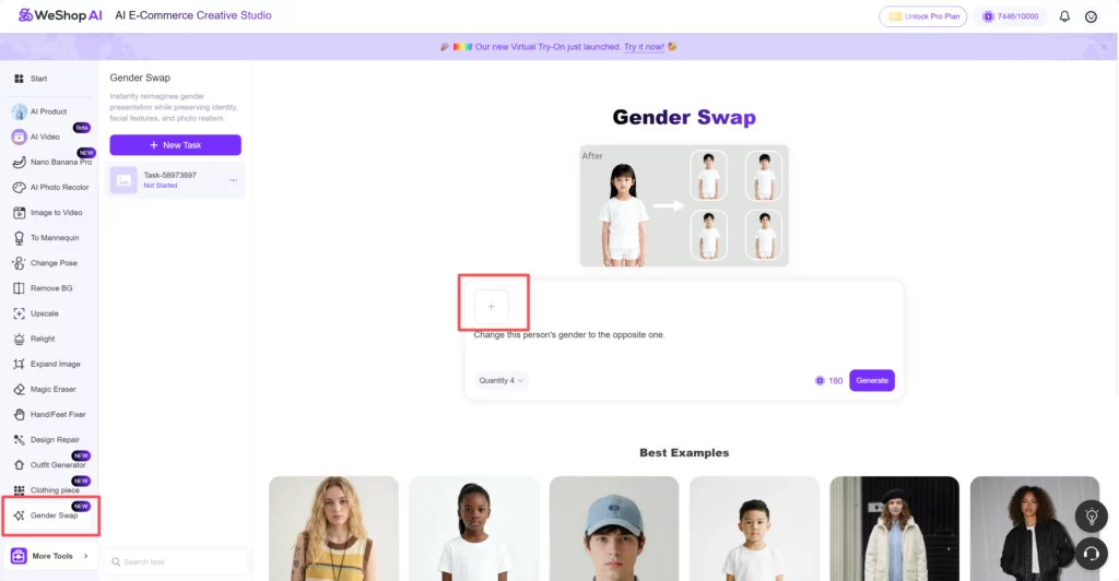 Weshop AI's gender swap web page