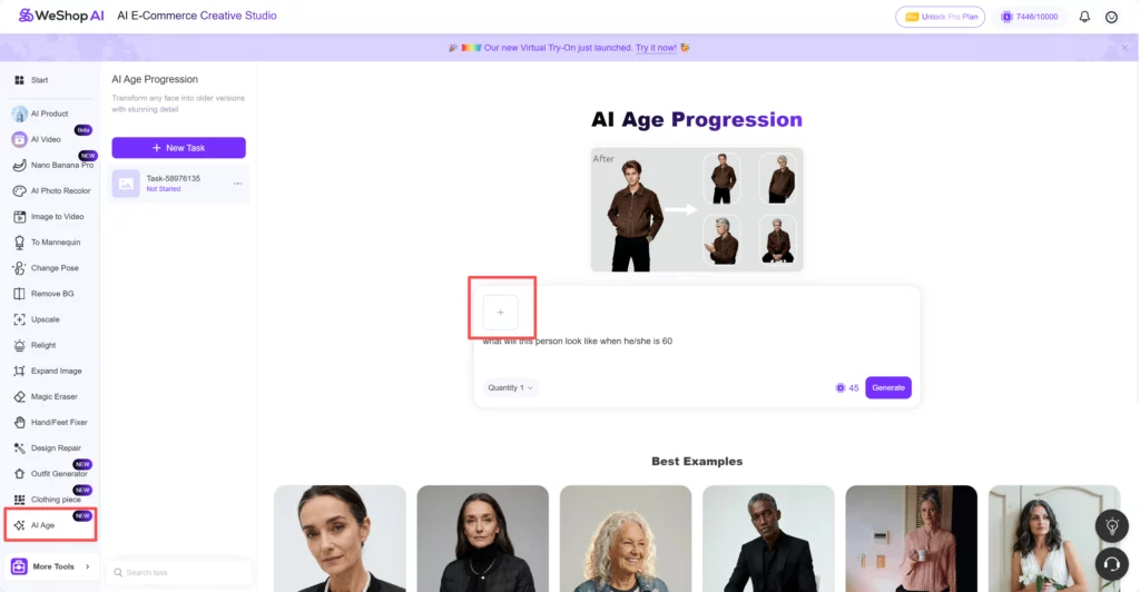 Weshop AI AI Age Progression web page