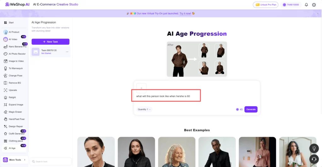 Weshop AI AI Age Progression web page