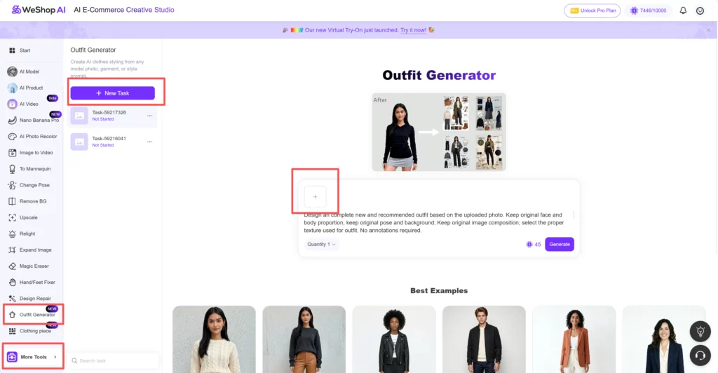 Weshop AI Outfit Generator web page