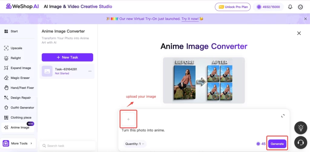 AI Anime Image Converter with WeShop AI