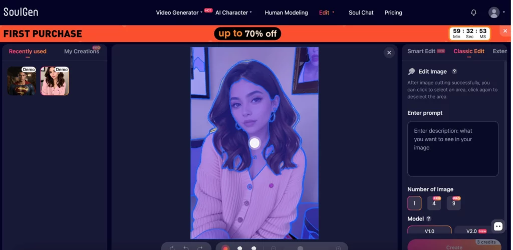 ai clothes remover screenshot of soulgen ai
