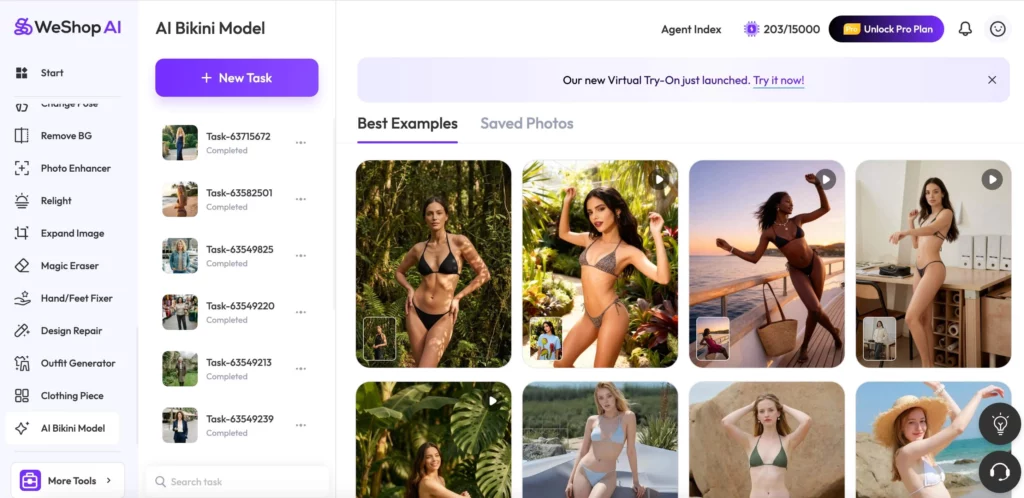 ai bikini screenshot on weshop ai