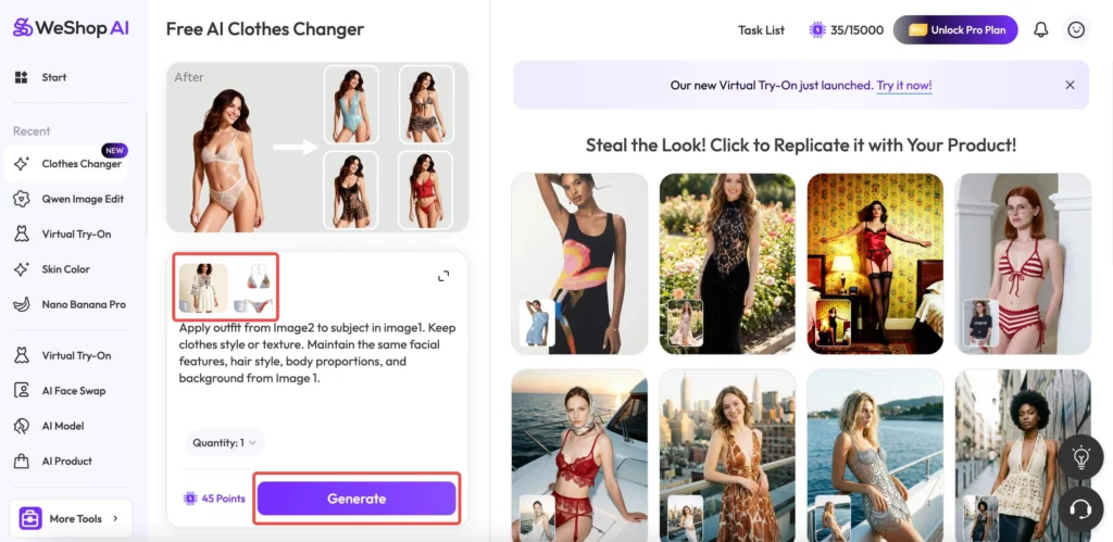 ai clothes remover screenshot of weshop ai