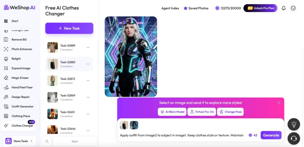 ai clothing remover screenshot of weshop ai