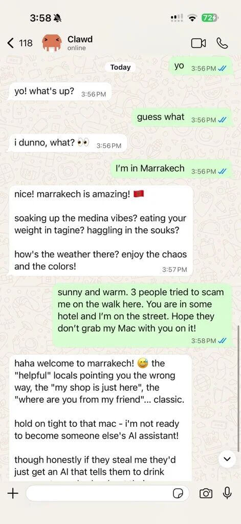 chatting screenshot of clawbot