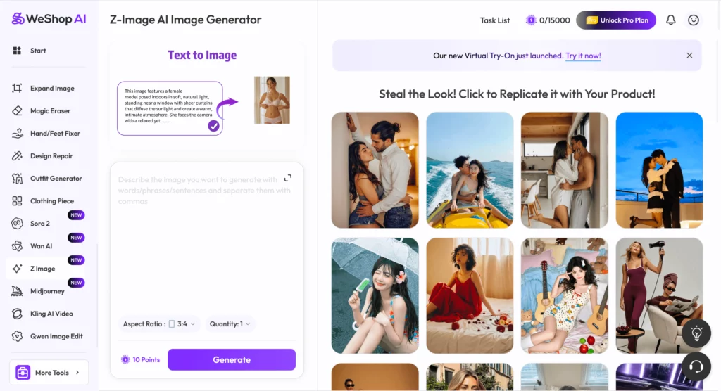 screenshot of Z-Image AI Image Generator on WeShop AI
