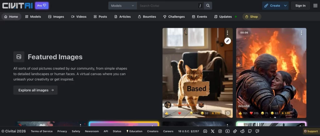 screenshot of civitai