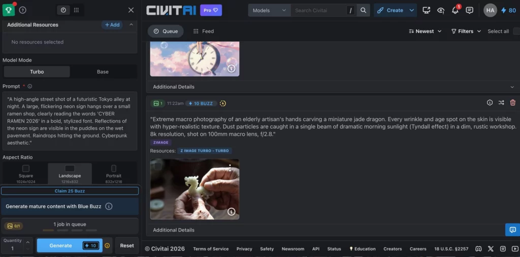 screenshot of civitai
