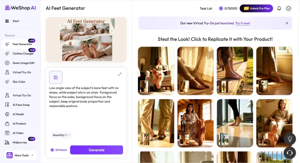 free ai feet generator screenshot of weshop ai