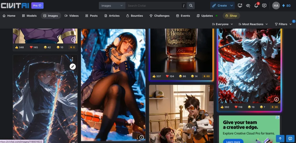 screenshot of civitai