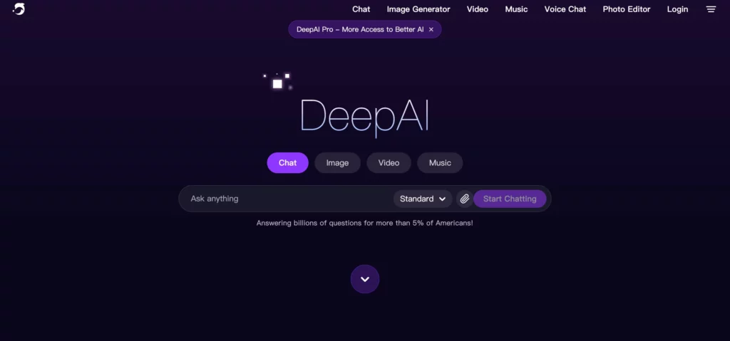 dashboard screenshot of deepai