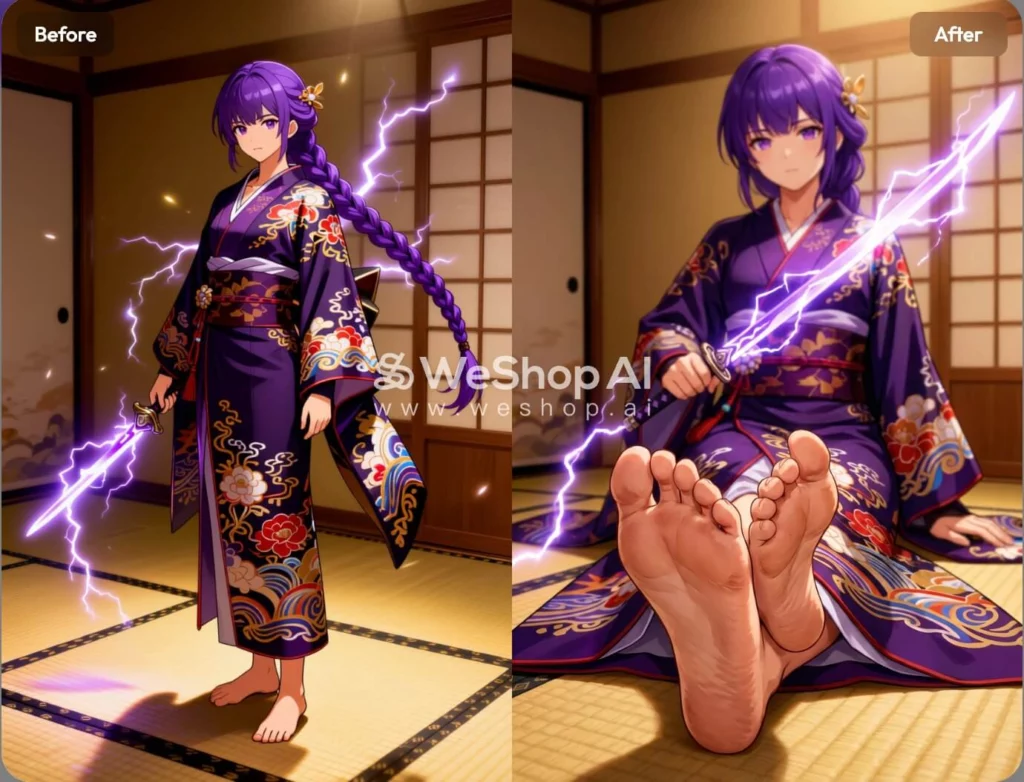 ai Raiden Shogun feet image generated on weshop ai