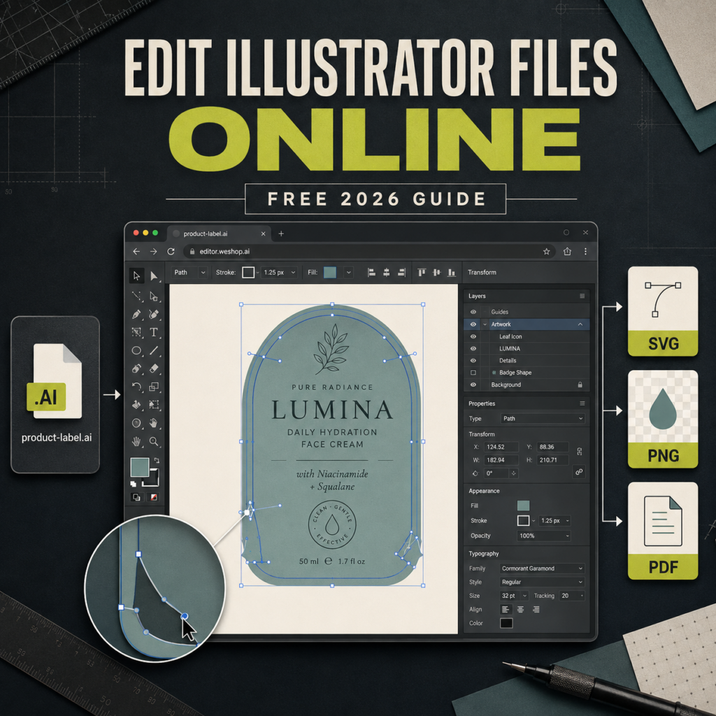 Edit Illustrator files online with vector anchor points, layers, and SVG, PNG, and PDF export options