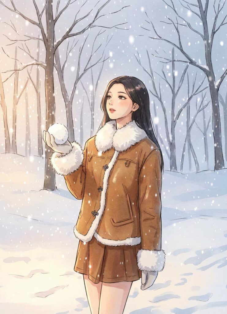 6969c5961b81e89927ba07a5_final – WeShop AI Blog Anime-style girl in snowy scene generated using WeShop AI Anime Image Converter