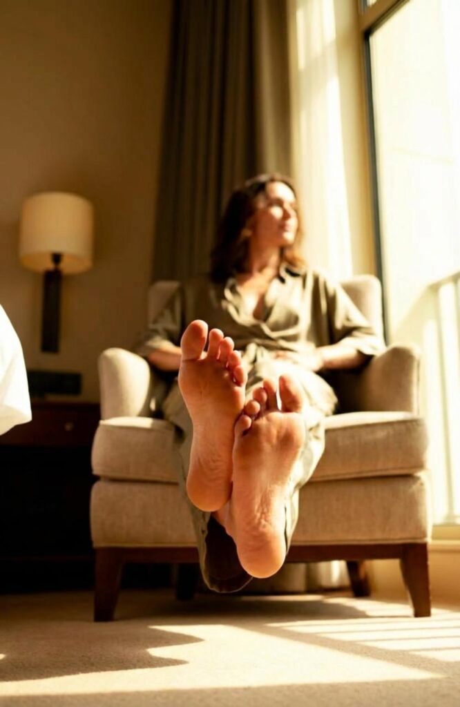 697f6ae1a3799cc3caaf534d_final-1 – WeShop AI Blog AI feet close-up image generated by WeShop AI AI feet generator, relaxed pose with bare feet in warm lighting, realistic lifestyle photography